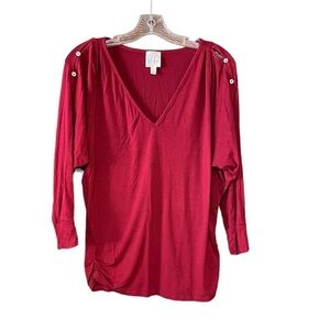 Julienne W Vneck blouse with slits in the sleeves, made in the USA, M, medium